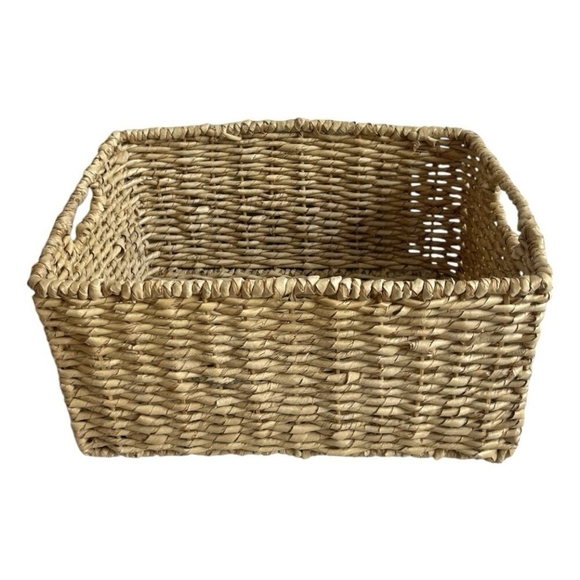 Large Tan Wicker Storage Basket Crate with Handles Home Organizer 14"x10"x7” - Picture 3 of 5